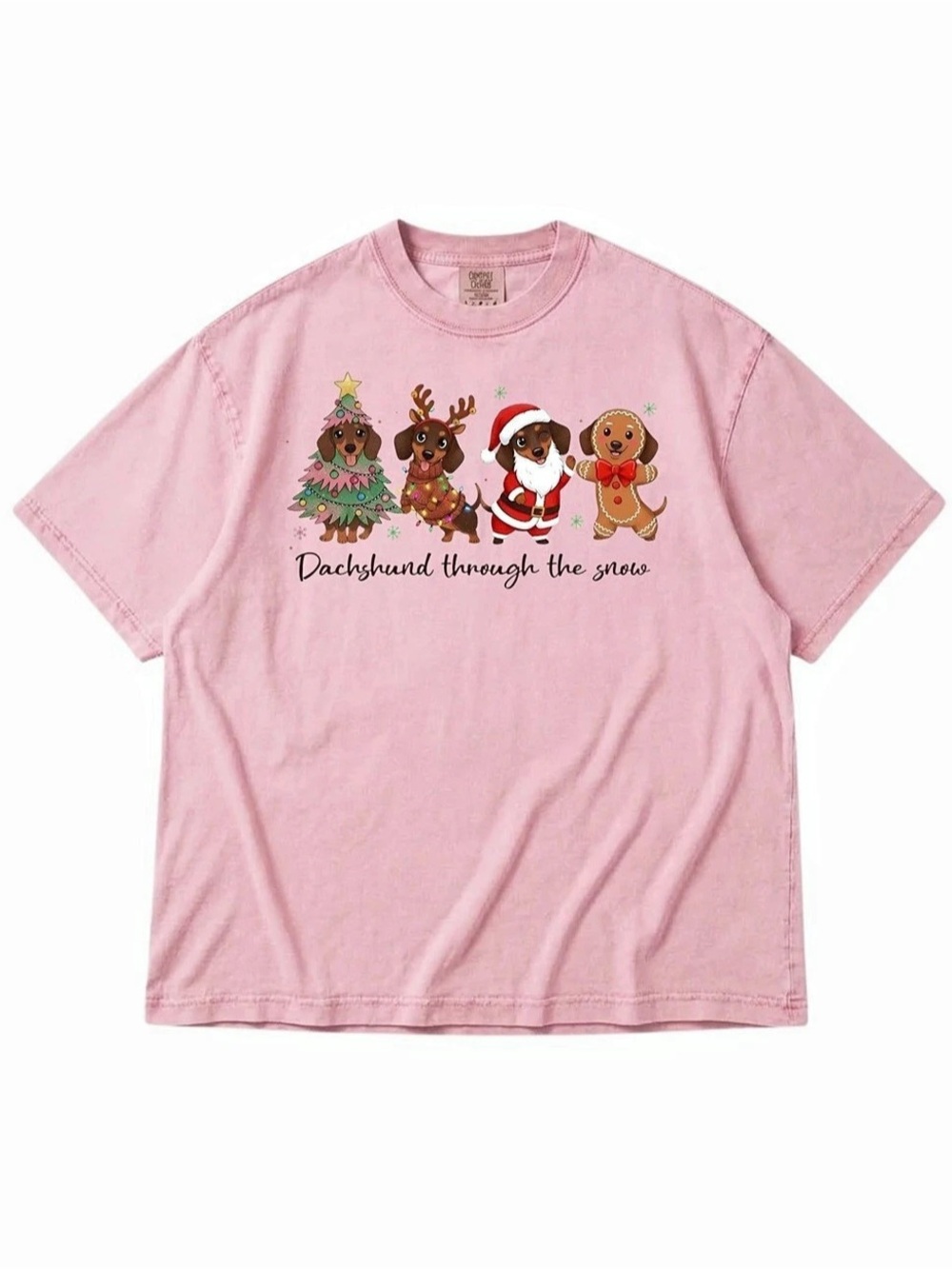 Comfort Colors Dachshund Christmas Graphic Tee in Blossom, Gift For Her, For Him